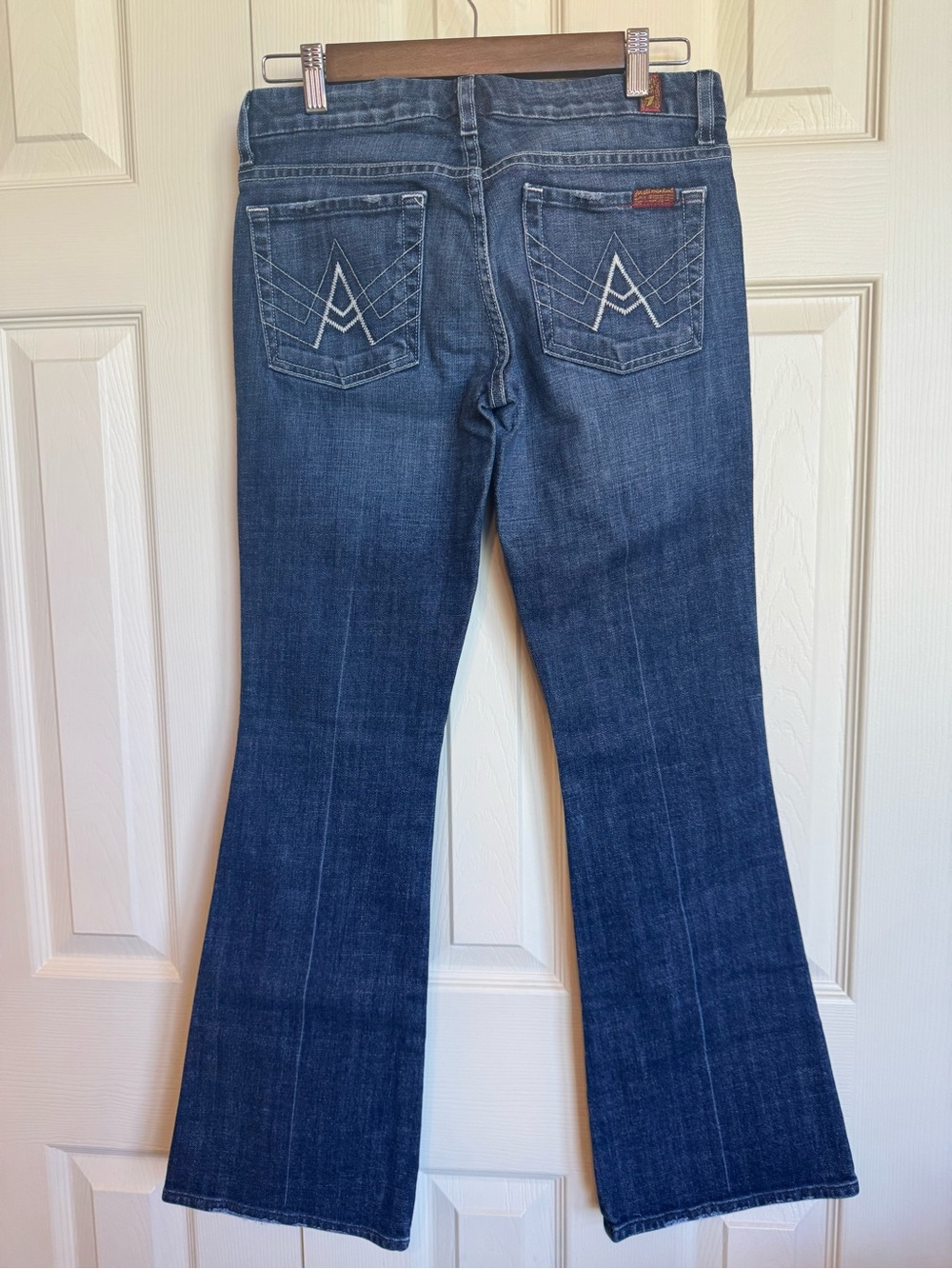 7 For All Mankind Indigo Flare Jeans with Embroidered Back Pockets